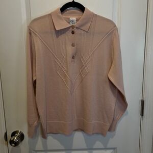Di Strick Womens Polo Sweater Pure New Wool Textured Knit Pink Size GB 16